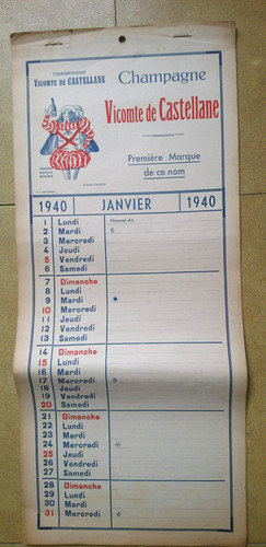 Ancien calendrier 1940 pub - ancien,