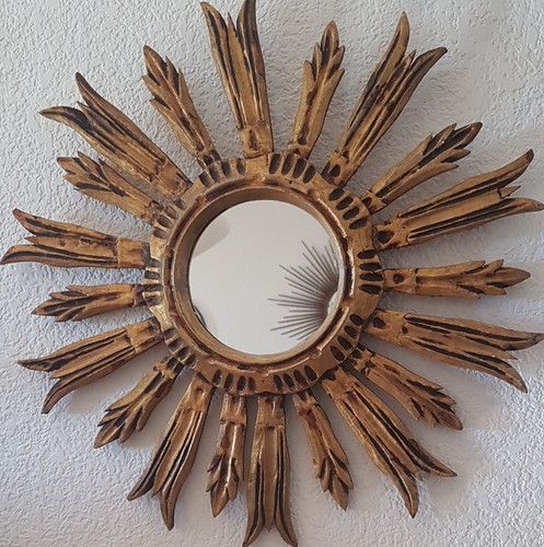 Ancien miroir soleil bois - miroir,