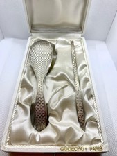 Coffret ancien brosse & peigne Saint Médard métal argenté vintage