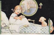 CHIENS AF#DC514 JEUNE FILLE DANS SON LIT AU LEVER AVEC SON PETIT CHIEN