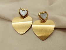 Or Double Coeur Boucles, Femme 18k Acier Inoxydable Plaqué Or, Imperméable