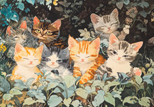 Adorable groupe de chatons art mural - affiche chat vintage -...