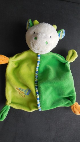 Doudou plat vache verte brodé - vache,