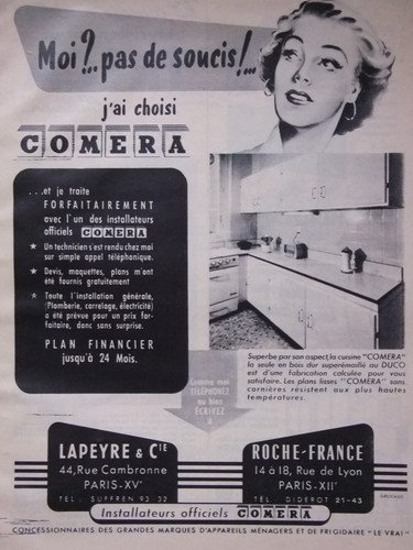 Publicité 1955 comera - comera, cuisine