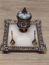 Encrier en Bronze  émaillé , Émaux Champlevés Limoges Ancien XIX eme 