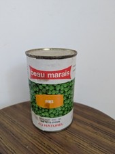 Boîte de conserve vintage, beau marais, petits pois. Déco épicerie, magasin 70's