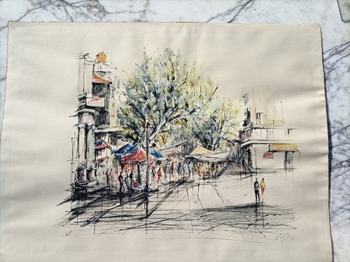 Aquarelle marché fleurs - marchÉ,
