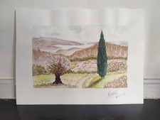 Petite aquarelle décor provençal signée