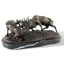 Statue cerf lutte de bronze