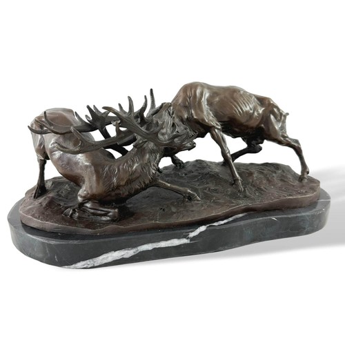 Statue cerf lutte bronze - statue,