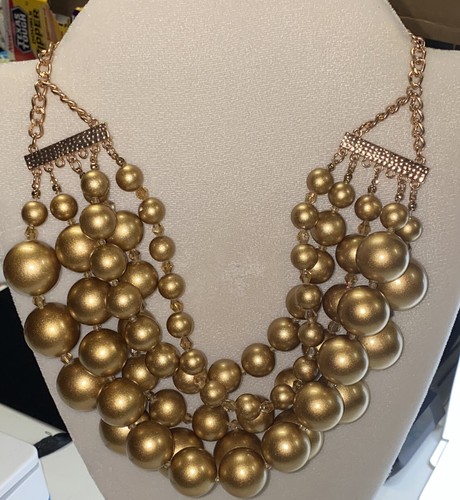 Huge gold beaded bib necklace - beaded,