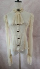 Chemise transparente beige steampunk cosplay avec bouton en forme engrenage