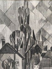 Dessin ancien Cubisme signé daté 1952 à identifier crayon art