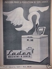 PUBLICITÉ 1955 LADEN MACHINE A LAVER - JEAN COLIN - CYGNE - ADVERTISING