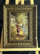 Ecole française réaliste XIXè - Huile sur panneau - Scène galante animée - 1880