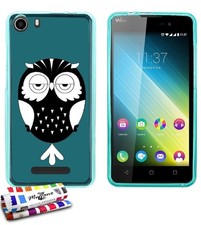 COQUE WIKO LENNY 2 - HIBOU NOIR SILICONE BLEU SOUPLE (TPU)