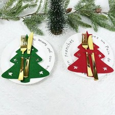 Porte-Couverts Sapin Noël Feutre (Lot de 12) – Décoration Table Réveillon – Set