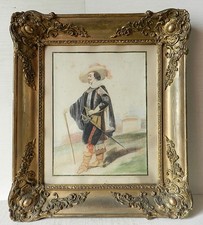 TABLEAU ANCIEN dans BEAU CADRE STYLE LOUIS XV *SUJET d'un MOUSQUETAIRE du XVIIe