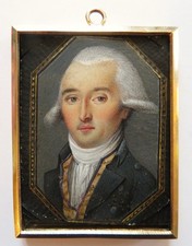 MINIATURE du XVIIIe DOUBLE FACE . Portrait et revers avec ETOFFE ancienne.