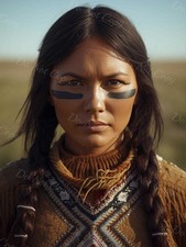 Photo A4 Lakota Sioux – portrait guerrière lignes noires – 1246