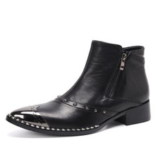 Hommes Cuir Véritable Bottines,Western Chaussures en cuir , Punk Bottes