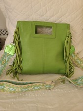 SAC A MAIN CUIR VERT A FRANGE CUIR ITALIE