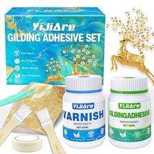 Kit de Dorure à la Feuille d'Or - Colle Aqueuse 120 ml + Vernis 120 ml - 100 ...