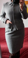 Tailleur veste et jupe ETAM 36/38 gris clair pure laine aspect tissage