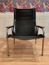 FAUTEUIL RELAX INCLINABLE CUIR NOIR ET CHROME DESIGN "HANS EICHENBERGER" 1960.