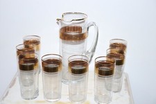 Ancien service à orangeade en cristal transparent au filets dorés