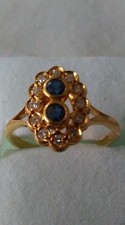  Bague Or jaune 18 cts monté 2 Saphirs et 12 diamants