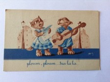 CARTE POSTALE ~ CHATS HUMANISÉS ~ PLOUM, PLOUM...TRALALA ~ SIGNÉE ~ ANNÉES 50/60