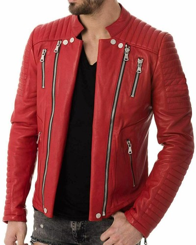 Veste moto rouge - , homme