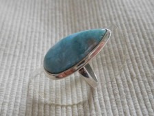 Bague en argent massif, Cabochon de Larimar bleu naturel, taille 53 B 1113 LOT