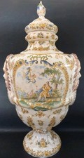 Grand Pot Couvert Faience Moustiers Olerys Scene Mythologique 56cm Potiche XIX