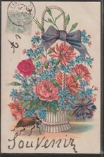 CH165 SOUVENIR BEETLE BASKET of ROSES FORGET ME NOT SILK ADD ON Embossed 1907