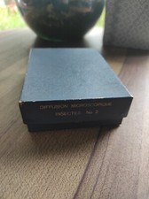 Plaques de microscope anciennes dans leur boite, thème insectes n°2, curiosité