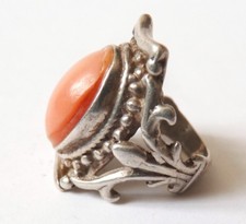 Bague en ARGENT et corail rose Bijou ancien silver  ring  fleur de lys