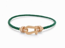 BRACELET FRED FORCE 10 MM EN OR ROSE 18K + CABLE ACIER VERT 16.5CM BANGLE 3050€