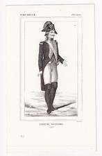 Gravure XIXe Costume Militaire Uniforme Révolution Française Consulat 1846