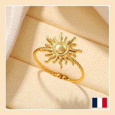 Bague soleil - bijoux femme en acier inoxydable réglable - Doré