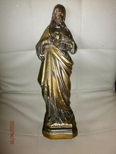 JESUS SACRE-COEUR /STATUETTE  RELIGIEUSE/PLATRE PEINT BRUN/H.32cm/ XXème/CHRIST