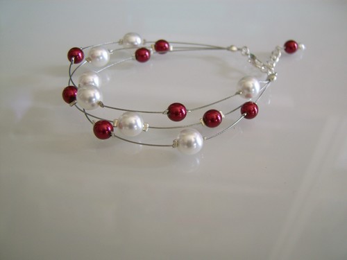 Bracelet ivoire blanc bordeaux - bracelet, ivoire/blanc/bordeaux