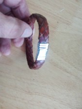 Bracelet Unisexe Albanu En Acier Inoxydable Marron Cuir Véritable - Tressé 19 CM