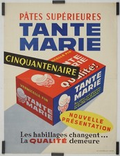 Pates supérieurs tante Marie Circa 1950 Affiche Originale Gastronomie Publicité