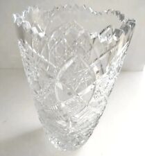Vase Cristal Épais Taillé de Lignes Pointes et étoiles Lumineux Circa 1970 1,3kg