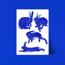 Linogravure Lapins Pâque