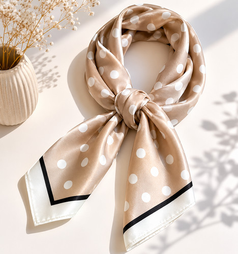 Foulard bandana taupe blanc - foulard,