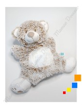 Doudou Plat/Marionnette Ours Blanc Beige Chiné Patte Emprunte Tex Baby Carrefour