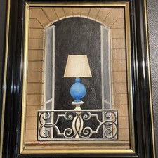 Simone CASTEX La Lampe Bleue Naïf HSC 27X19 Encadrée Bel État Rare !